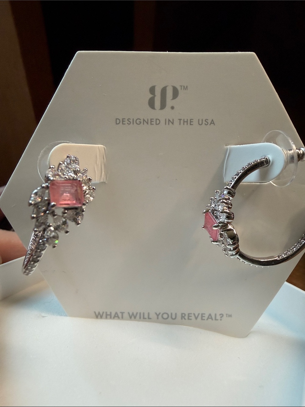 Elegant Pink Crystal Hoop Earrings with Silver Accents